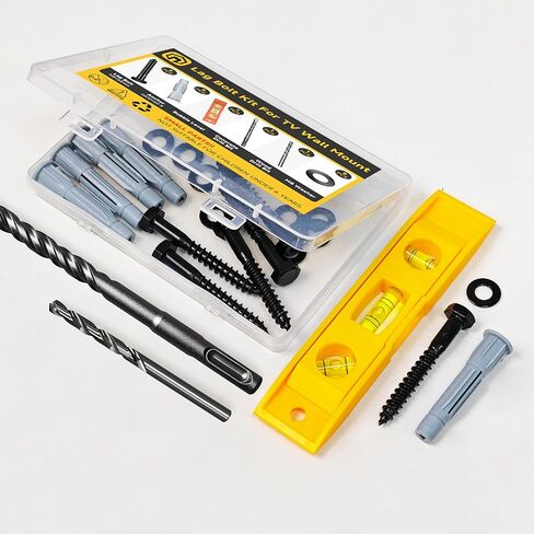Mywish TV Mount Screws Kit, Lag Bolts for TV Wall Mount with 2X Drill Bits, M8x65 Lag Screws, 10x59 Wall Anchors, Washers, Bubble Level for Wood Stud Brick Concrete Drywall, TV Mounting Hardware Kit in Saudi Arabia
