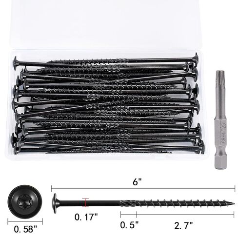 50 PCS(2.1lb), #14 x 6 Lag Screws, Structural Wood Screw 6 inch, Heavy Duty Construction Screw, Rust Resistant, Washer Head, Exterior Wood/Lag/Timber Screws, T30 Star Bit Included in Saudi Arabia