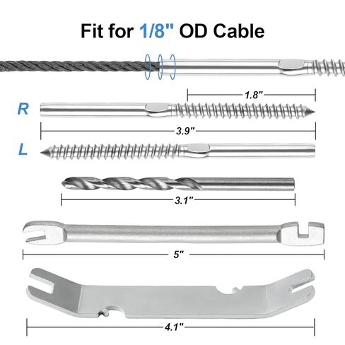40 Pack T316 Stainless Steel Black Right&Left Handed Thread Swage Lag Screws ，1/8" Deck Cable Railing Kit Wood Posts, Wire Railing Kit for Decks with Wrench, DIY ，Sliver in Saudi Arabia