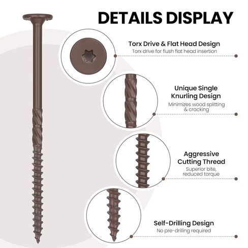 #14 * 4-1/2 Heavy-Duty Wood Screws（24Pcs/1LB, Star Drive Structural Wood Screw, Rust Resistant Timber Screws for Timber/Log/Landscaping Wood,Brown in Saudi Arabia