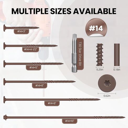#14 * 4-1/2 Heavy-Duty Wood Screws（24Pcs/1LB, Star Drive Structural Wood Screw, Rust Resistant Timber Screws for Timber/Log/Landscaping Wood,Brown in Saudi Arabia