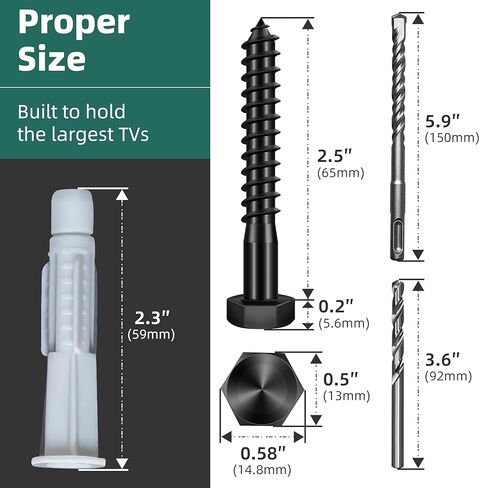 Lag Bolts for TV Wall Mount with Drill Bit, 23-Pack TV Mount Screws Kit with M8x65mm Lag Screws, Drywall Anchors, Washers, Bubble Level Hardware Kit for Wood Stud Brick Concrete in Kuwait