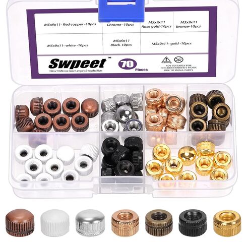 مجموعة متنوعة من 70 قطعة من Swpeet 7 ألوان M5 بمقبض صامولة من الفولاذ الكربوني، أغطية لولبية لجوز البلوط من الفولاذ الكربوني، مقبض صواميل مخرش بخيط أنثى، إدراج غطاء الترباس، أغطية صواميل لولبية لمصباح السقف لتركيبات الإضاءة in Saudi Arabia