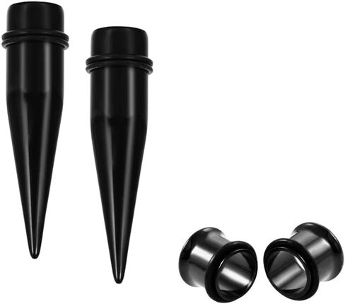 9MM Stainless Steel Ear Gauge Taper Stretching + Single Flare Plugs Flesh Tunnel Kit with O-Rings 2 Pairs in Kuwait