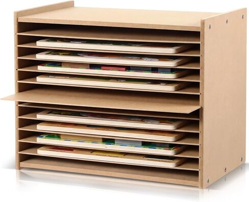 Wooden Puzzle Storage Rack Wood Tabletop Puzzle Holder with Adjustable Drawers 12-Layer Jigsaw Stand Shelf Rounded Edge Storage Cabinet for Raised Flat Paper Craft Supplies in Saudi Arabia