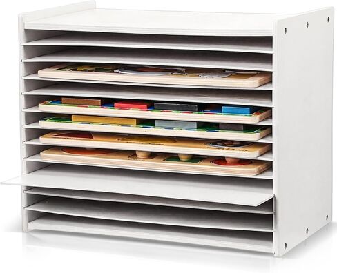 Wooden Puzzle Storage Rack Wood Tabletop Puzzle Holder with Adjustable Drawers 12-Layer Jigsaw Stand Shelf Rounded Edge Storage Cabinet for Raised Flat Paper Craft Supplies in Saudi Arabia