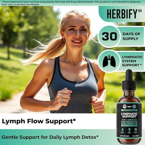 قطرات التصريف اللمفاوي من هيربيفي لإزالة سموم الكبد ودعم المناعة - قطرات دعم الجهاز الليمفاوي - تنظيف التخلص من السموم - كمية تكفي لمدة 60 يومًا - 2 أونصة سائلة مصنوعة في الولايات المتحدة الأمريكية in Kuwait