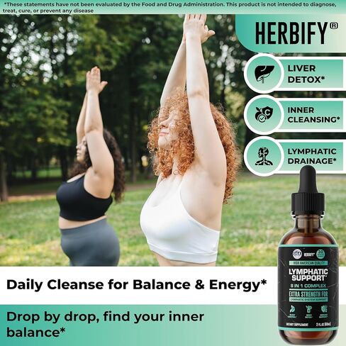 قطرات التصريف اللمفاوي من هيربيفي لإزالة سموم الكبد ودعم المناعة - قطرات دعم الجهاز الليمفاوي - تنظيف التخلص من السموم - كمية تكفي لمدة 60 يومًا - 2 أونصة سائلة مصنوعة في الولايات المتحدة الأمريكية in Kuwait