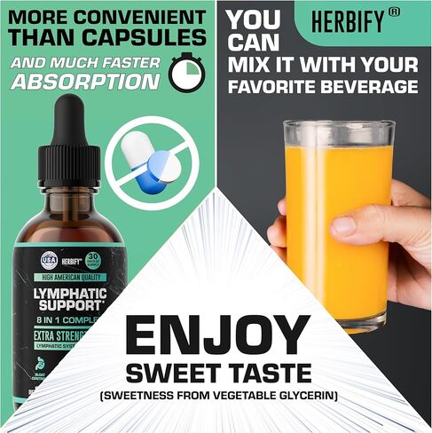 قطرات التصريف اللمفاوي من هيربيفي لإزالة سموم الكبد ودعم المناعة - قطرات دعم الجهاز الليمفاوي - تنظيف التخلص من السموم - كمية تكفي لمدة 60 يومًا - 2 أونصة سائلة مصنوعة في الولايات المتحدة الأمريكية in Kuwait
