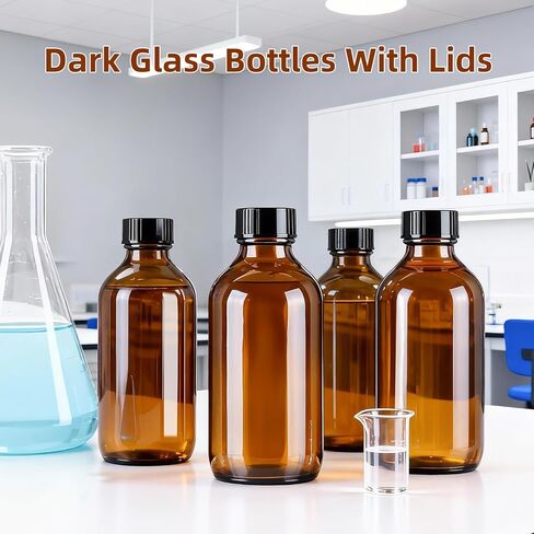4oz (24 Pack) Amber Boston Round Glass Bottles with Black Caps-Includes Funnel & Stickers,Brown Airtight Refillable Containers for Essential Oils,Tinctures,Vanilla Extract, Home Brewing,DIY Storage in Saudi Arabia