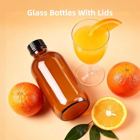 4oz (24 Pack) Amber Boston Round Glass Bottles with Black Caps-Includes Funnel & Stickers,Brown Airtight Refillable Containers for Essential Oils,Tinctures,Vanilla Extract, Home Brewing,DIY Storage in Saudi Arabia