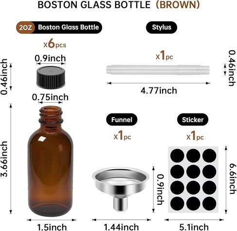 2 oz Amber Glass Bottles - Small Glass Jars with Black Lids Empty Boston Bottle,Dispensing Bottles for Homemade Vanilla Extract, Essential Oils, Herbal Medicine (6) in Saudi Arabia