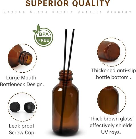 2 oz Amber Glass Bottles - Small Glass Jars with Black Lids Empty Boston Bottle,Dispensing Bottles for Homemade Vanilla Extract, Essential Oils, Herbal Medicine (6) in Saudi Arabia