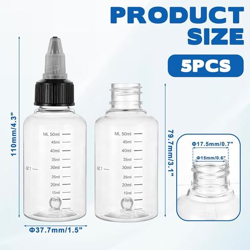5PCS 2oz Plastic Dispensing Bottle, Empty Squirt Bottle for Liquids, Squeeze Graduated Empty Bottles with Black Twist Cap for Liquids, Sauces, Arts, Crafts, Travel in Saudi Arabia