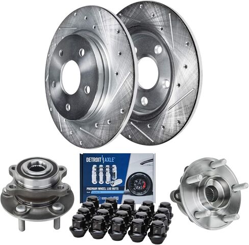 Detroit Axle - 8pc Brake Kit for 2014-2016 Kia Soul, 2015 Drilled & Slotted Brake Rotors Ceramic Brakes Pads Front and Rear Replacement : 11.02" inch Front and 10.31" inch Rear Rotor in Saudi Arabia