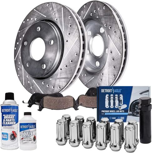 Detroit Axle - 8pc Brake Kit for 2014-2016 Kia Soul, 2015 Drilled & Slotted Brake Rotors Ceramic Brakes Pads Front and Rear Replacement : 11.02" inch Front and 10.31" inch Rear Rotor in Saudi Arabia
