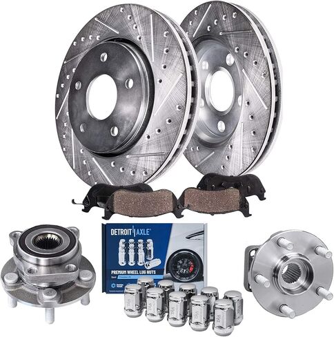 Detroit Axle - 8pc Brake Kit for 2014-2016 Kia Soul, 2015 Drilled & Slotted Brake Rotors Ceramic Brakes Pads Front and Rear Replacement : 11.02" inch Front and 10.31" inch Rear Rotor in Saudi Arabia