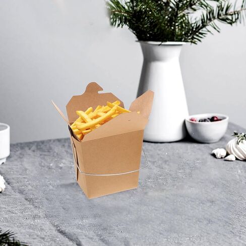 50pcs Chinese Take out Food Containers with Wire Handle, 16oz Kraft Paperboard Boxes for Hot and Cold Meals, Leakproof Disposable Food Storage for Travel and Party Use in Saudi Arabia