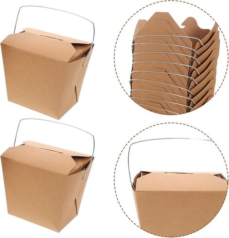 50pcs Chinese Take out Food Containers with Wire Handle, 16oz Kraft Paperboard Boxes for Hot and Cold Meals, Leakproof Disposable Food Storage for Travel and Party Use in Saudi Arabia
