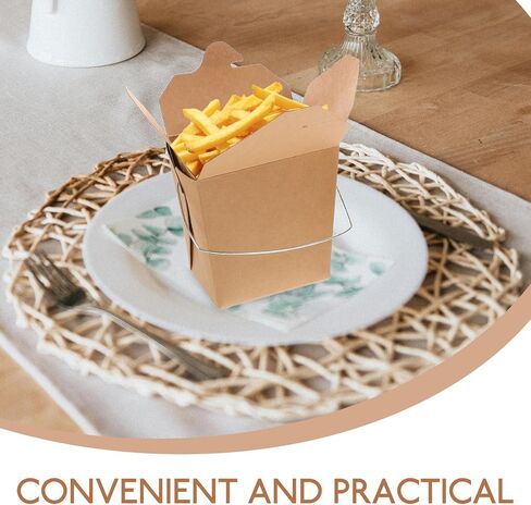 Zerodeko 50pcs Small Kraft Paper Chinese Takeout Containers with Wire Handle, 16oz Disposable Food Boxes for Hot and Cold Restaurant Meals, Portable Fast Food Packaging for Travel in Saudi Arabia