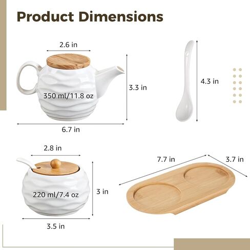 Ceramic Sugar and Creamer Set, Includes 11.8 oz Creamer Pitcher and 7.4 oz Sugar Bowl, Coffee Bar Serving Set with Wooden Tray & Lid, Porcelain Spice Container Set for Home Kitchen in Kuwait