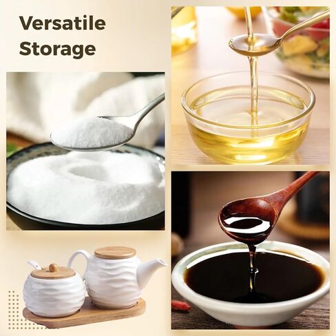 Ceramic Sugar and Creamer Set, Includes 11.8 oz Creamer Pitcher and 7.4 oz Sugar Bowl, Coffee Bar Serving Set with Wooden Tray & Lid, Porcelain Spice Container Set for Home Kitchen in Kuwait