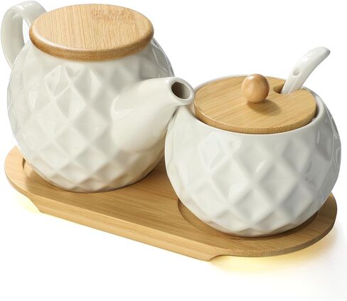 Ceramic Creamer and Sugar Sets,12oz Cream Pitcher, 7.5oz Sugar Bowl with Tray, Spoon and Lid for Cream and Sugar Spices, Condiments, Coffee Accessories,Tea in Saudi Arabia