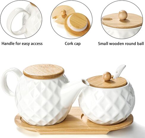 Ceramic Creamer and Sugar Sets,12oz Cream Pitcher, 7.5oz Sugar Bowl with Tray, Spoon and Lid for Cream and Sugar Spices, Condiments, Coffee Accessories,Tea in Saudi Arabia