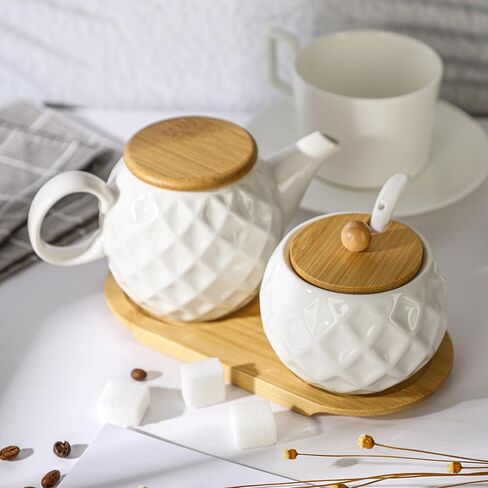 Ceramic Creamer and Sugar Sets,12oz Cream Pitcher, 7.5oz Sugar Bowl with Tray, Spoon and Lid for Cream and Sugar Spices, Condiments, Coffee Accessories,Tea in Saudi Arabia