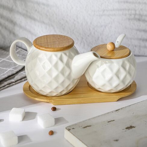 Ceramic Creamer and Sugar Sets,12oz Cream Pitcher, 7.5oz Sugar Bowl with Tray, Spoon and Lid for Cream and Sugar Spices, Condiments, Coffee Accessories,Tea in Saudi Arabia