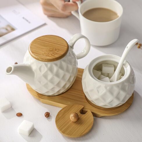 Ceramic Creamer and Sugar Sets,12oz Cream Pitcher, 7.5oz Sugar Bowl with Tray, Spoon and Lid for Cream and Sugar Spices, Condiments, Coffee Accessories,Tea in Saudi Arabia