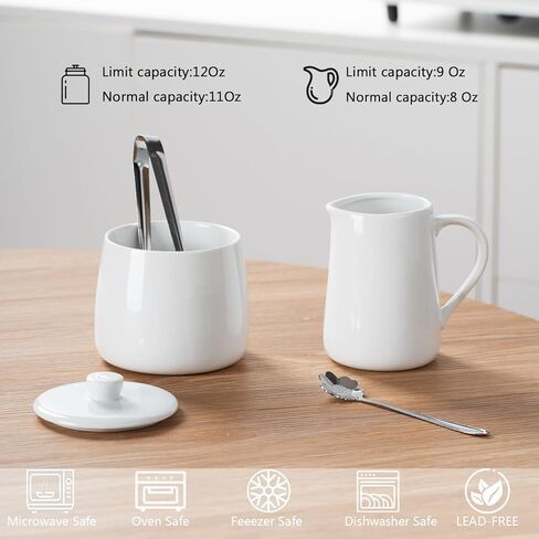 Sugar and Creamer Set, Ceramic Sugar Bowl with Lid and Spoon, Creamer Container for Coffee in Saudi Arabia