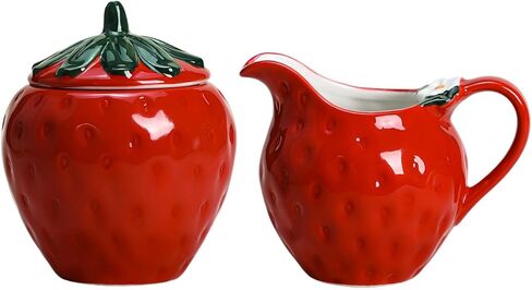 طقم كريمة ووعاء سكر على شكل فراولة من السيراميك من تشوولد، إبريق كريم، وعاء سكر مع غطاء، مجموعة تقديم القهوة in Kuwait