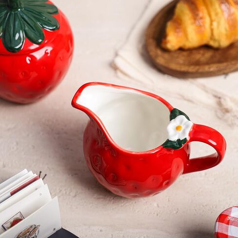 طقم كريمة ووعاء سكر على شكل فراولة من السيراميك من تشوولد، إبريق كريم، وعاء سكر مع غطاء، مجموعة تقديم القهوة in Kuwait