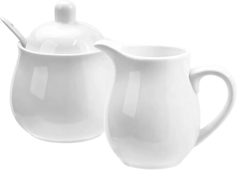 White Porcelain Sugar and Creamer Set, Elegant Ceramic Coffee Serving Set with Sugar Bowl and Cream Pitcher, Milk Creamer and Sugar Container Set Coffee Tea Service for Home Restaurant in Kuwait