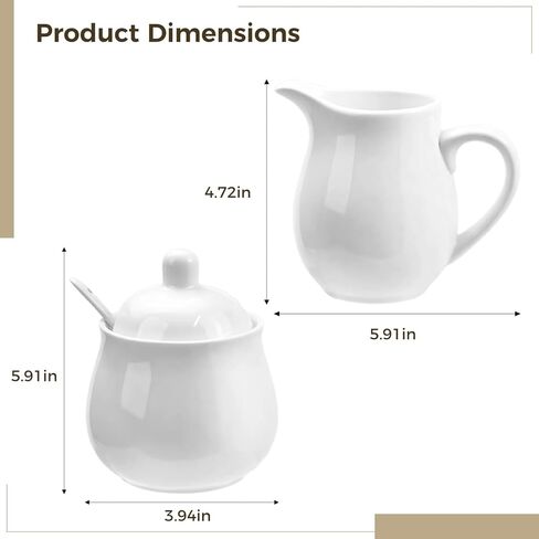 White Porcelain Sugar and Creamer Set, Elegant Ceramic Coffee Serving Set with Sugar Bowl and Cream Pitcher, Milk Creamer and Sugar Container Set Coffee Tea Service for Home Restaurant in Kuwait