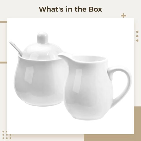 White Porcelain Sugar and Creamer Set, Elegant Ceramic Coffee Serving Set with Sugar Bowl and Cream Pitcher, Milk Creamer and Sugar Container Set Coffee Tea Service for Home Restaurant in Kuwait
