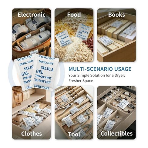 50 Pack 5 Gram Desiccant Packs for Storage, Premium Silica Gel Packets (Rechargeable & Color Indicating), Safe Food Grade Moisture Absorbers for Storage Bins, Electronics, 3D Filament in Kuwait