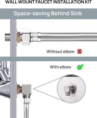 Short Elbow Fitting for Hand Sink Faucet, Save Space Behind Sink, Both Ends 1/2" NPT Thread, 304 Stainless Steel, Teflon Tape Included in Saudi Arabia