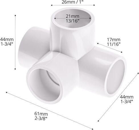 QWORK 4 Way PVC Fittings 1/2", 8 Pack Furniture Grade Pipe Connector, Elbow PVC Corner Fittings in Saudi Arabia