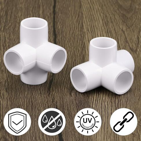 QWORK 4 Way PVC Fittings 1/2", 8 Pack Furniture Grade Pipe Connector, Elbow PVC Corner Fittings in Saudi Arabia