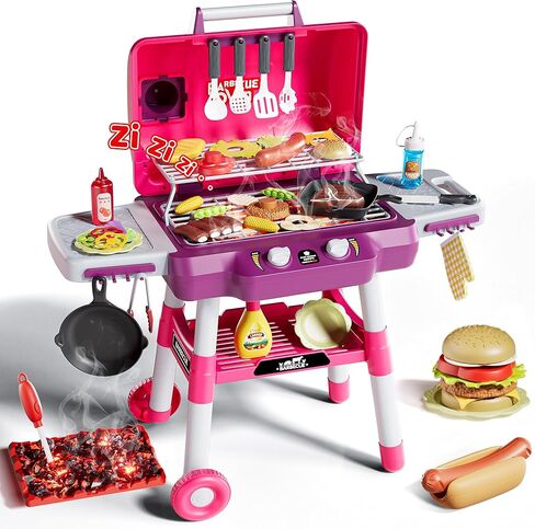 Kids Play Kitchen Toys，BBQ Grillkids Kitchen playset Toy, Pretend Play Cooking Toys with Smoke, Light & Sound - Indoor/Outdoor Play Kitchen Set, Christmas Birthday Gift for Boys Girls 3 4 5 6 Years in Kuwait