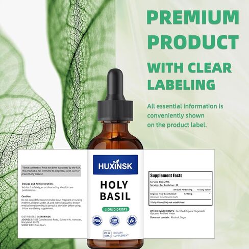 Holy Basil Tulsi Liquid Drops Extract | Full-Spectrum Adaptogen Complex | Alcohol-Free, 60ml Vegan Tincture in Saudi Arabia