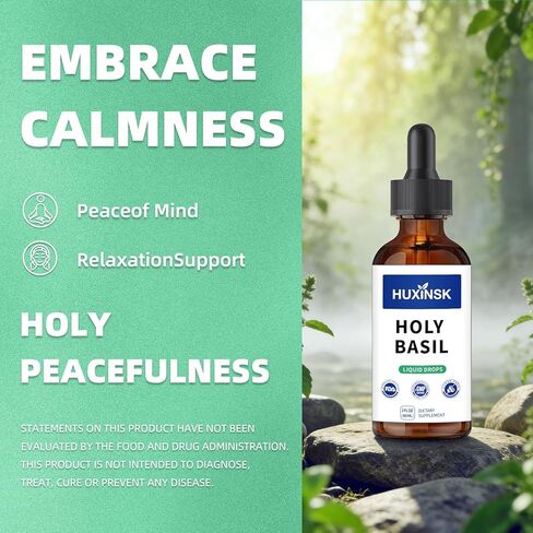Holy Basil Tulsi Liquid Drops Extract | Full-Spectrum Adaptogen Complex | Alcohol-Free, 60ml Vegan Tincture in Saudi Arabia