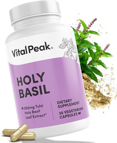 Vital Peak® Holy Basil 500 mg - دعم المزاج والاسترخاء - مكملات التولسي للنساء والرجال - نباتي، خالي من الغلوتين، خالي من الألبان، خالي من الصويا، غير معدل وراثيًا - 30 كبسولة in Kuwait