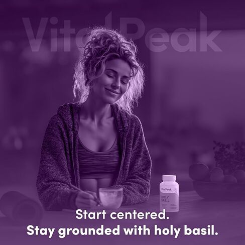 Vital Peak® Holy Basil 500 mg - دعم المزاج والاسترخاء - مكملات التولسي للنساء والرجال - نباتي، خالي من الغلوتين، خالي من الألبان، خالي من الصويا، غير معدل وراثيًا - 30 كبسولة in Kuwait