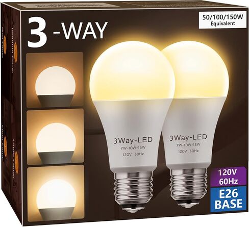 Briignite LED Light Bulbs, 3 Way LED Light Bulbs 50 100 150W Equivalent, Three Way A19 Light Bulbs E26 Medium Base, Daylight White 5000K, 500lm-1000lm-1500lm, 2Pack in Kuwait