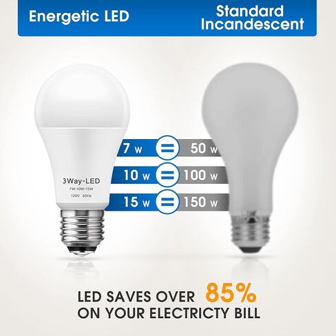 مصابيح إضاءة LED بريجنيت، مصابيح إضاءة LED ثلاثية الاتجاهات 50 100 150 وات مكافئة، مصابيح إضاءة A19 ثلاثية الاتجاهات E26 قاعدة متوسطة، ضوء نهاري أبيض 5000 ك، 500 لومن - 1000 لومن - 1500 لومن، عبوتان in Kuwait