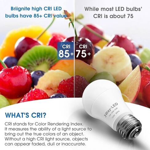 مصابيح إضاءة LED بريجنيت، مصابيح إضاءة LED ثلاثية الاتجاهات 50 100 150 وات مكافئة، مصابيح إضاءة A19 ثلاثية الاتجاهات E26 قاعدة متوسطة، ضوء نهاري أبيض 5000 ك، 500 لومن - 1000 لومن - 1500 لومن، عبوتان in Kuwait