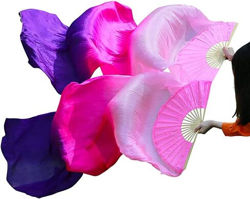 Nimiman 1 Pair Women Chinese Belly Dance Silk Bamboo Long Fan Veils Pure White Color (1.8 m) in Kuwait